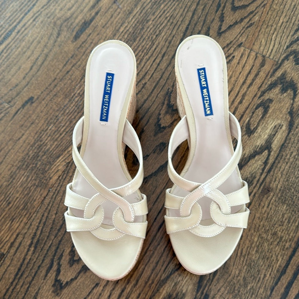 Stuart Weitzman Cadence Bambina caviar patent leather sandal 8.5M